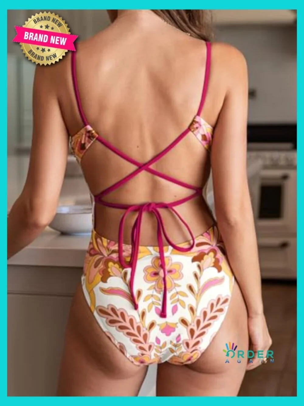 One Piece Swimsuit Scoop Neck Crisscross Self Tie Spaghetti Straps